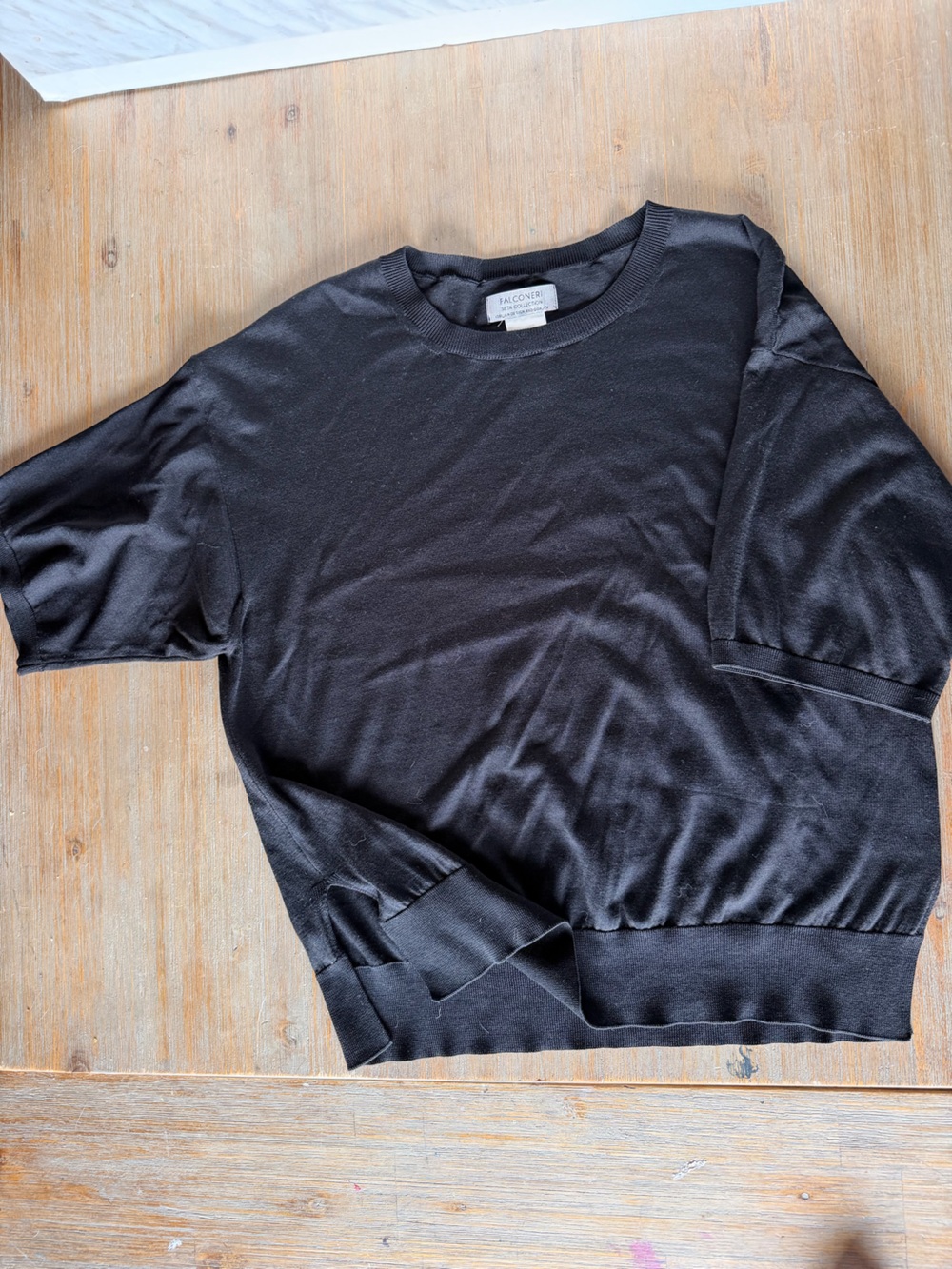 Silk/Cotton Black Short-Sleeve Knit Top